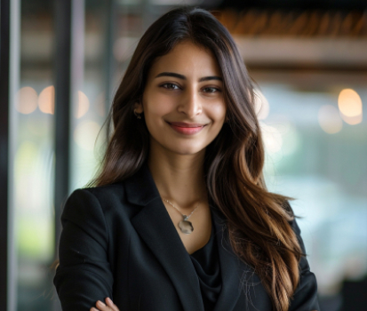 Professional portrait of Jessica Taylor, Communications Specialist at Myrtle SEO, smiling confidently in a business setting, showcasing leadership and expertise in marketing strategies.